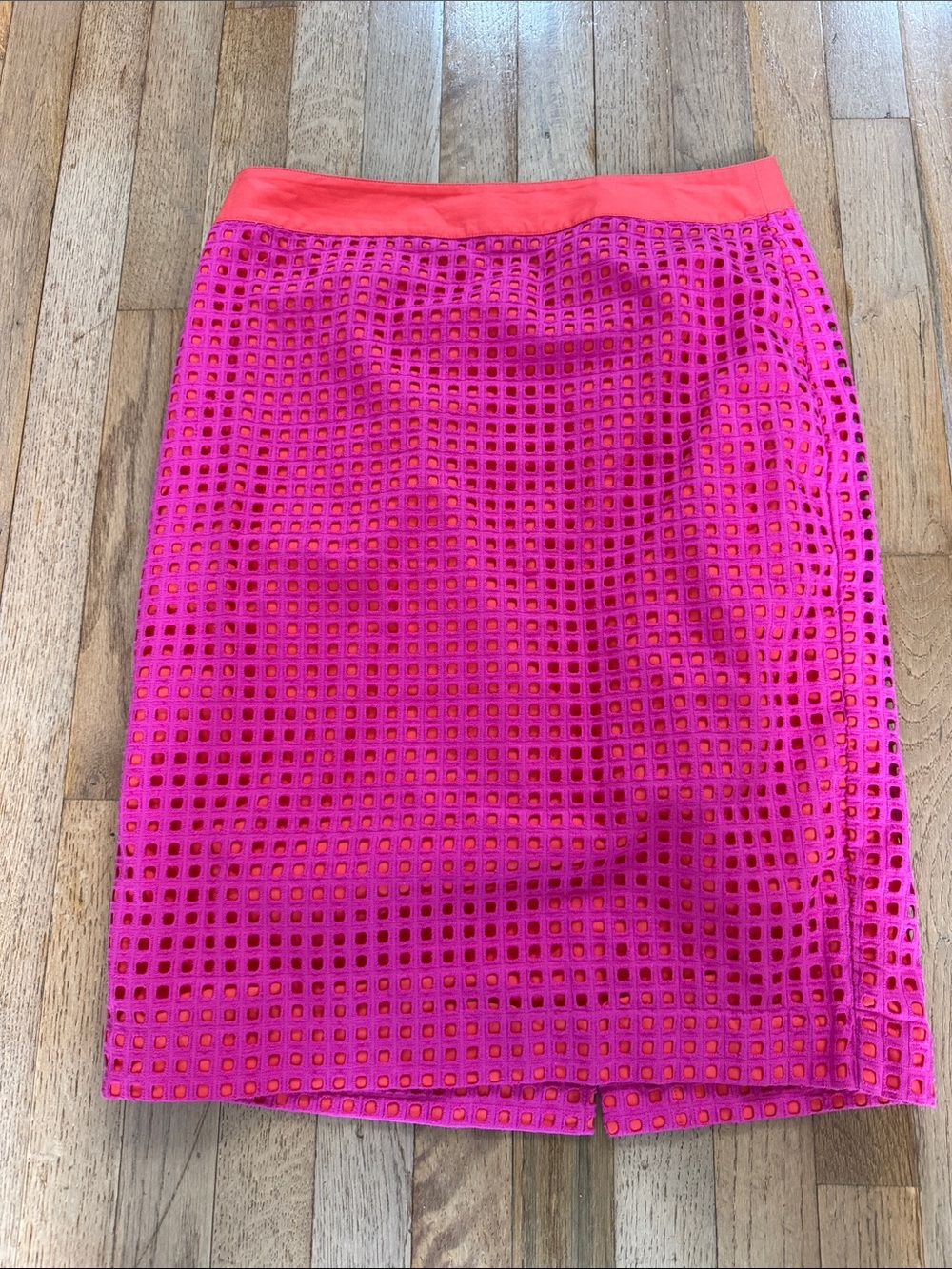 Talbot’s Pink Laser-Cut Pencil Skirt with Coral Waistband